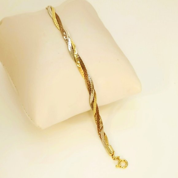 Triple Strand Tri-Tone Bracelet 8" Twisted Serpentine Infinity Bracelet - Picture 5 of 6